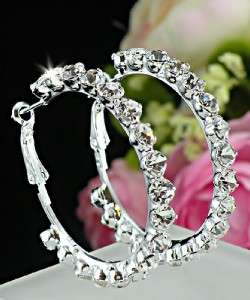 Elegant with Clear Swarovski Crystals Silver Hoop Earrings E489  