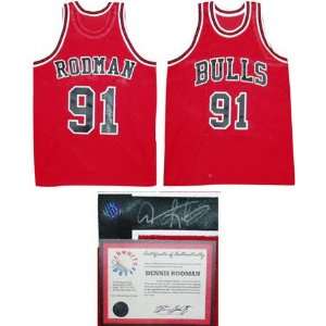 Dennis Rodman Chicago Bulls Autographed Red Jersey