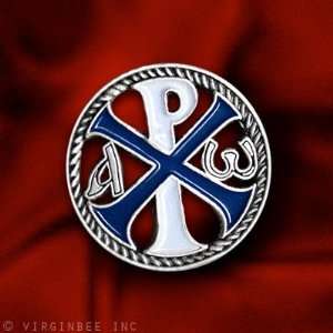 OUR LORD JESUS CHRIST NAME INITIALS CROSS CHI RHO CHRISTOGRAM SILVER 