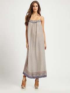 Vince   Printed Silk Scoopback Maxi Dress