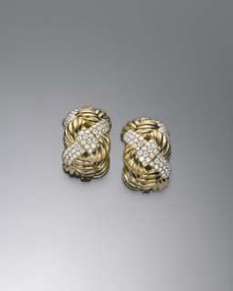 Y0HN5 David Yurman Woven Cable Earrings, Pave Diamond, 14mm
