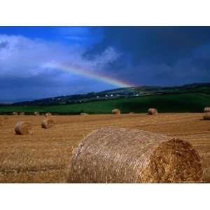  Straw Bales and Rainbow at Harvest Time, Ireland Lonely 