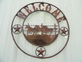 Western Welcome Sign 27 Wild Horses Cowboy Ranch Rustic Metal Yard 