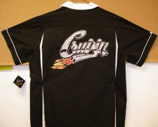 CRUISIN w/FLAMES Black retro bowling shirt pleats COOL  