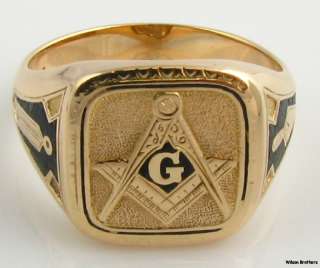   Vintage Enameled Symbol Mason Ring   14k Solid Gold Unique 8.3g  
