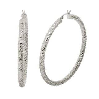 Sterling Silver Double Diamond Cut Hoop Earrings (2.2 Diameter)