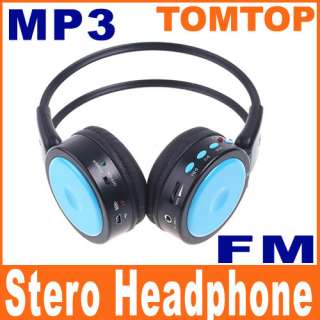 Digital Wireless Headphone FM SD/TF Stero Music Blue  