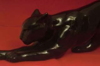 RARE VTG WILD LONG BLACK SHINY CERAMICLARGE CAT PANTHER ON THE PROWL 