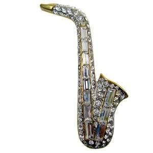   Saxophone Pin   CZ Crystal Studded Saxophone Lapel Pin Toys & Games