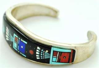 Navajo Multi Stone Inlay Night Sky Sterling Silver Cuff Bracelet 
