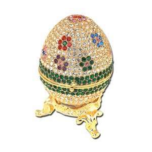   Enamel Swarovski Crystal Flower Faberge Style Egg Jewel Box Jewelry