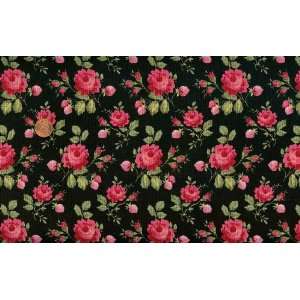   Pink Roses on Black Cotton Fabric By the Yard Arts, Crafts & Sewing