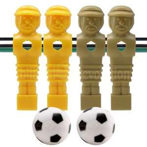   Tan and Yellow Foosball Men and 2 Soccer Balls