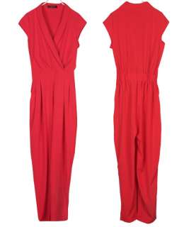 Womens V Neck Cap Sleeve Jumpsuits Rompers Long Pants Trousers 9391 
