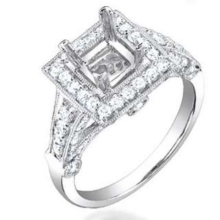 5x5mm Princess Cut Diamond 18K Gold Semi Mount Ring  