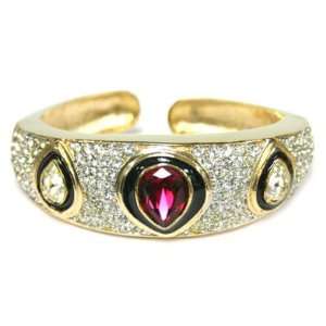  Ruby Teardrop Gemstone Gold Bracelet Cuff with Cubic 