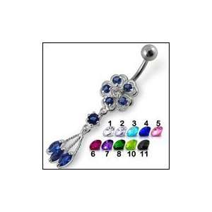  Flower Belly Ring with Dangling Gems Body Jewelry: Jewelry