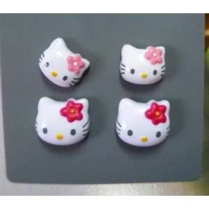    Sweet Hello Kitty Stud Earrings in Pink and Red Flower: Jewelry
