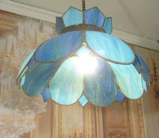 Vintage Hanging Stained Glass Shade Chandelier Fixture  