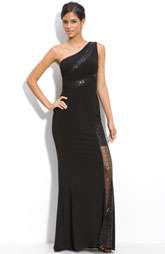 JS Collections Sequin Inset One Shoulder Jersey Gown $198.00