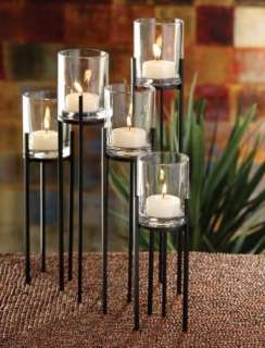 Tuscan Transitional Wrought Iron Metal Candle Holder Set of 5  