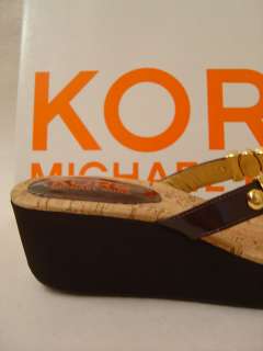   Kors Brown Cork Lined Wedge Heels with Gold Stone Sz 8 NIB $225  