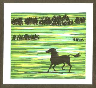 FUMIO FUJITA Japanese Woodblock Print HORSE IN SPRING  