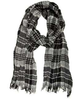 Amicale black and grey plaid merino wool crinkled scarf   up 