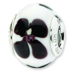   Silver Reflections White/Black Flower Italian Murano Bead: Jewelry