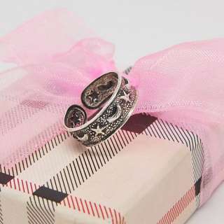   Retro 925 Silver Niello Star And Moon Pinky Finger Ring Rings  