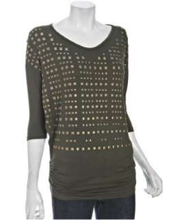 Casual Couture by Green Envelope olive jersey studded dolman sleeve v 