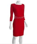 Calvin Klein red jersey three quarter sleeve belted dress style 