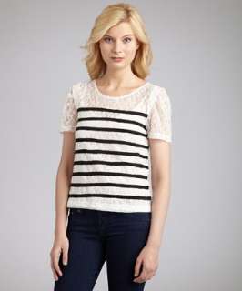 Greylin ivory lace striped short sleeve blouse  