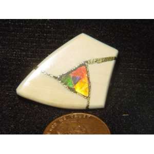  Mammoth Fossil Ivory with Ammolite Inlay Cabochon Pendant 