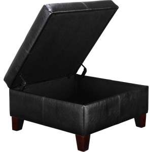 Black Faux Leather Square Storage Footstool Ottoman  