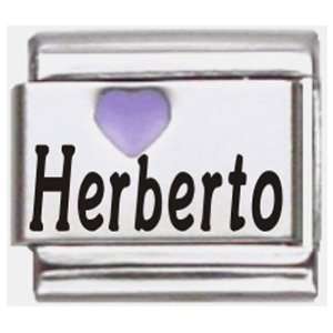    Herberto Purple Heart Laser Name Italian Charm Link Jewelry