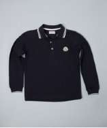 Moncler KIDS dark blue cotton pique long sleeve logo polo style 