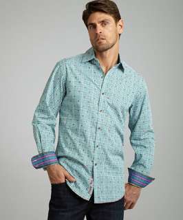 Robert Graham teal embroidered gingham cotton Sereno shirt