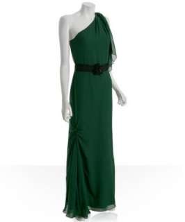 Vera Wang Lavender Label emerald georgette belted one shoulder dress 