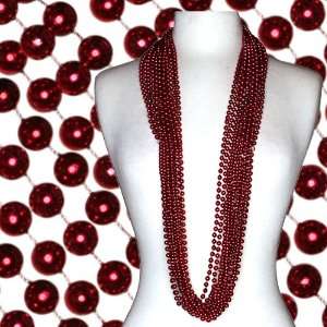    48 in 7mm Round Red Metallic Mardi Gras Beads 