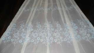   Vintage 37x 88.5 Blue Floral Embr. Pinch Pleated Sheer Drape Curtain