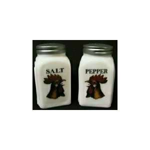  Rooster Head White Milk Glass Glass Salt & Pepper Shaker 