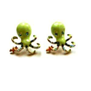   Lime Green Blue Eyes Octopus Stud Earrings 1 Inch Width Jewelry