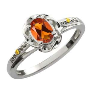   Orange Red Madeira Citrine Canary Diamond 10K White Gold Ring: Jewelry