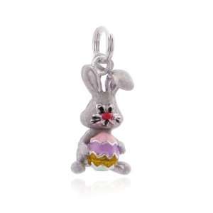  Sterling Silver Bunny with Painted Egg Charm Jewelry