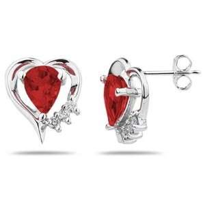  Pear Shaped Garnet & Diamond Heart Earrings SZUL Jewelry