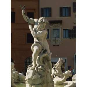 : Detail of the 19th Century Fontana Del Nettuno, Piazza Navona, Rome 