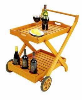 New Outdoor Rolling Serving Cart w/ Tray   Oiled Finish  