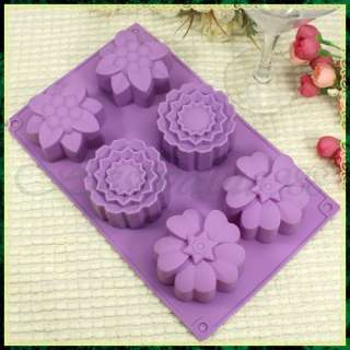 Silicone 6 Holes Flower Cup Cake Jelly Chocolate Soap Mold Muffin 