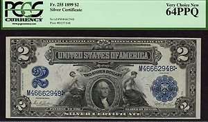 1899 $2 SILVER CERTIFICATE ~ PCGS CHOICE 64 PPQ FR# 255 MINI PORTHOLE 